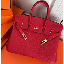 Hermes Birkin 25cm Bag Red in Togo Leather With Gold Hardware