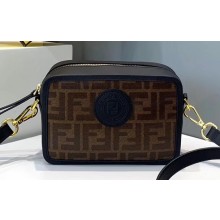 Fendi Stamp Brown Fabric FF Motif Mini Camera Case Bag Black