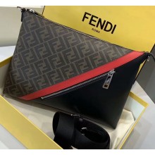 Fendi Brown Fabric FF Motif Slim Messenger Bag Black/Red 2019