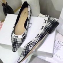 Dior Heel 1.5cm J'Adior Ballet Flats in Tartan Fabric Black/White 2020