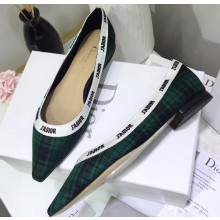Dior Heel 1.5cm J'Adior Ballet Flats in Tartan Fabric Black/Green 2020