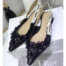 Dior Heel 1.5cm J'Adior Slingback Ballet Flats in Embroidered Flowers Black 2020