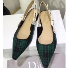 Dior Heel 1.5cm J'Adior Slingback Ballet Flats in Tartan Fabric Black/Green 2020