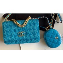 Chanel 19 Tweed Wallet on Chain WOC Bag and Coin Purse AP0985 Turquoise Blue 2020