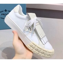 Prada Gabardine Fabric Fringe Low-top Sneakers White 2020