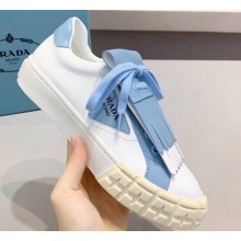 Prada Gabardine Fabric Fringe Low-top Sneakers White/Blue 2020