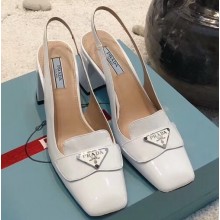 Prada Heel 7cm Patent Leather Triangle Logo Sandals White 2020