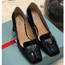 Prada Heel 7cm Patent Leather Triangle Logo Pumps Black 2020
