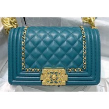 Chanel Boy Flap Small Bag with Chain Trim Turquoise Blue Cruise 2020