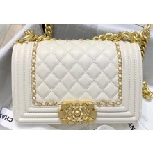 Chanel Boy Flap Small Bag with Chain Trim White Cruise 2020