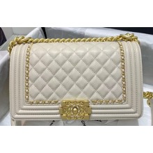 Chanel Boy Flap Medium Bag with Chain Trim White Cruise 2020