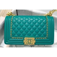 Chanel Boy Flap Medium Bag with Chain Trim Turquoise Green Cruise 2020