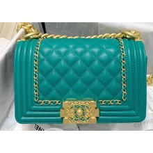 Chanel Boy Flap Small Bag with Chain Trim Turquoise Green Cruise 2020