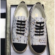 Chanel Tweed Lace-ups Espadrilles Gray 2019
