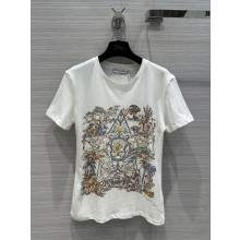 DIOR White Cotton and Linen Jersey with Multicolor Étoile de Voyage Motif T-Shirt 2023