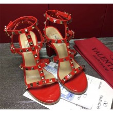 Valentino cage Rockstud patent calfskin Sandals red 9.5cm