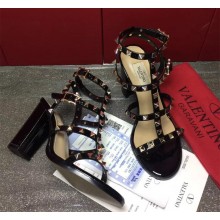 Valentino cage Rockstud patent calfskin Sandals black 9.5cm