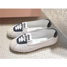 MIU MIU Lace-up Leather Ballet Flat In White/navy blue 2024