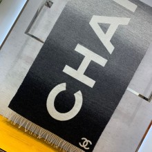 chanel logo printed cashmere scarf black/gray 2022