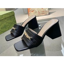 Gucci Signoria slide sandal in black leather 786595 2024