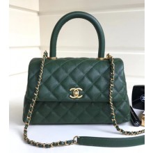 Chanel Caviar Leather Small Cocohandle Chain Bag Green