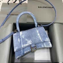 Balenciaga Hourglass Small Top Handle Bag in Blue Washed Denim 2022