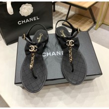 Chanel Lambskin Chain Quilting Thong Sandals with Bow G36352 Black 2021