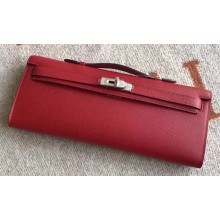 Hermes Kelly Cut Handmade Epsom Leather Clutch Red With Gold/Silver Hardware 