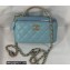 Chanel Small Vanity Case with Logo Chain Handle Bag 81195 Lambskin Blue 2022