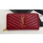 Saint Laurent Cassandre Matelassé Zip Around Wallet In Grain De Poudre Embossed Leather 358094 Red/Gold