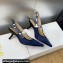 Dior Heel 6.5cm J'Adior Slingback Pumps in Dark Blue Embroidered Satin and Cotton 2024